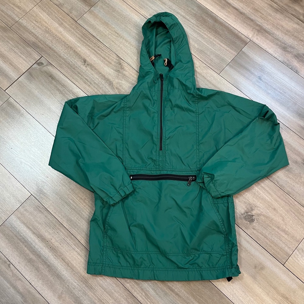 Vintage LL Bean Anorak Windbreaker Jacket Green Mens Medium 1/2 Zip Hooded USA